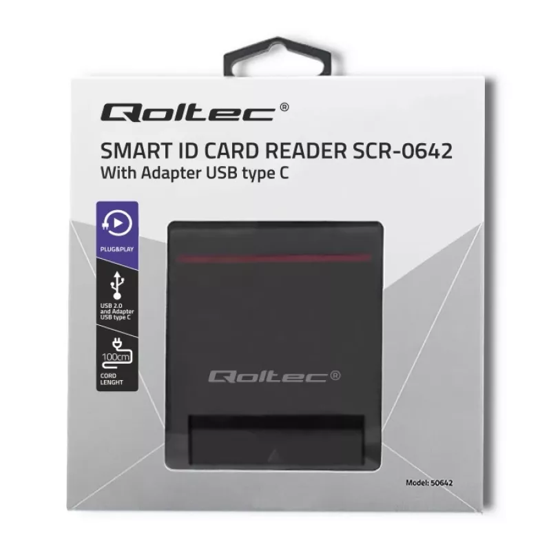 ID card scanner QOLTEC Smart chip ID card scanner — USB, black, 84.5×65×16 mm, 63 g