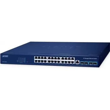 PLANET Layer 3 24-Port 10/100/1000T Managed L3 Gigabit Ethernet (10/100/1000) Power over Ethernet (PoE) Blue (GS-6311-24T4X)