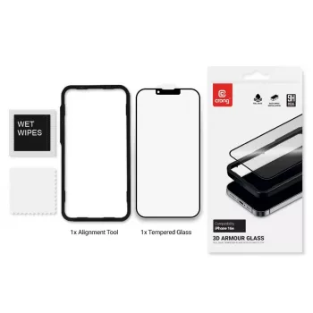 Tempered glass screen protector Crong for iPhone 16e / 14 / 13 / 13 Pro — 3D full coverage