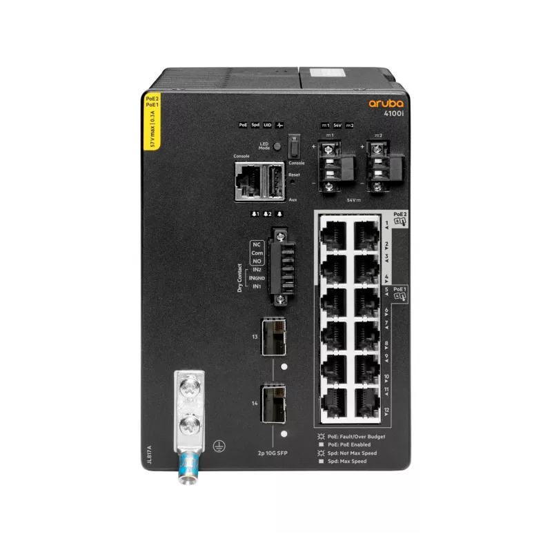 Hewlett Packard Enterprise HPE Aruba 4100i - Switch - 8 x 10/100/1000 (PoE Class 4) + 4 x 10/100/1000 (PoE Class 6) + 2 x SFP+ - DIN rail mountable - PoE Class 4 / PoE Class