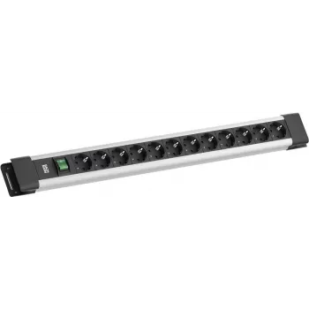 Power strip Bachmann CONNECTUS 12x CEE7/3 sockets, 1x switch, 2.0 m cable, CEE7/7 plug, gray