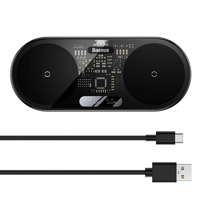 Baseus 2In1 20W Digital Led Display Headphones Black Wireless Charging