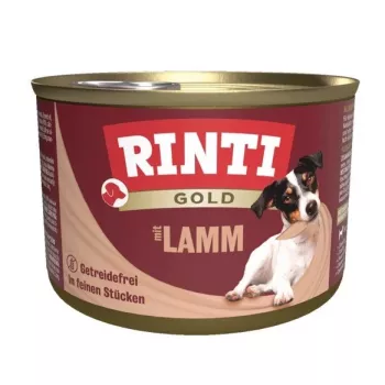Wet dog food RINTI Gold Lamb 185 g — adult complete canned meat, 79% moisture, 10% protein, 8% fat