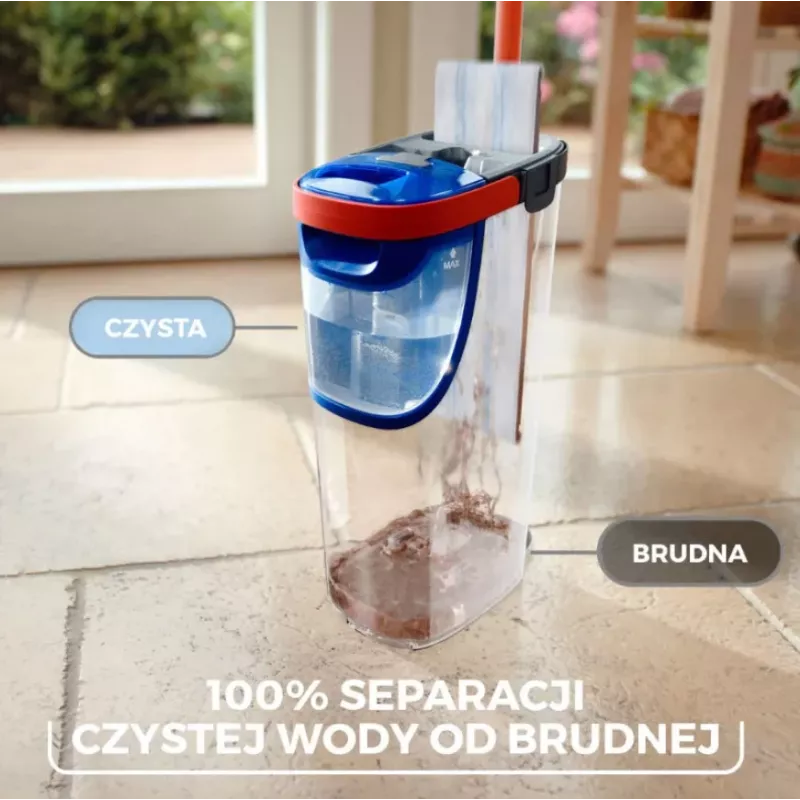 Mop VILEDA Microfibre 1200 ml Wet, 360° rotating head, 140.5 cm stick, removable machine-washable head