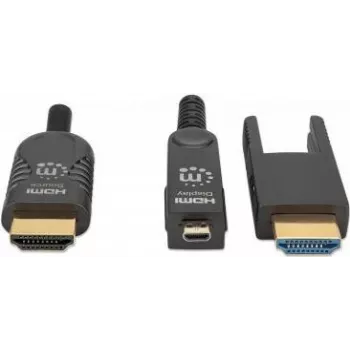 Manhattan HDMI to Micro HDMI Plenum-Rated Cable, 4K@60Hz (Premium High Speed), 70m, Active, Detachable HDMI Male (Type A), Male to Male, Black, Gold Plated Contacts, Lifetime Warranty