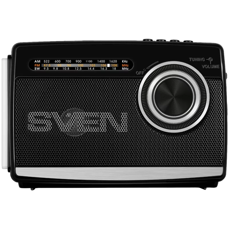 Speaker SVEN SRP-155, black (3W, Bluetooth, FM/AM/SW, USB, microSD, flashlight, battery)