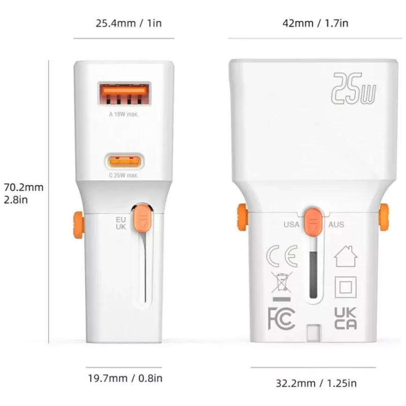 Travel charger 25W Worl d Travel 25W USB-C + A