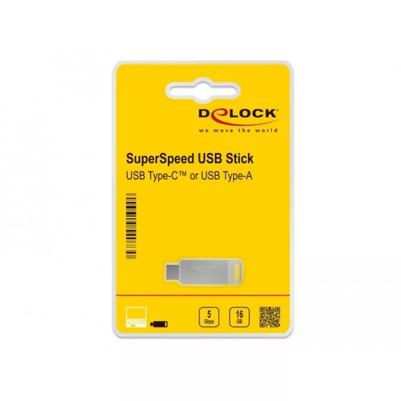 USB Flash Drive DeLOCK 16GB USB-C Type-A Metal Housing