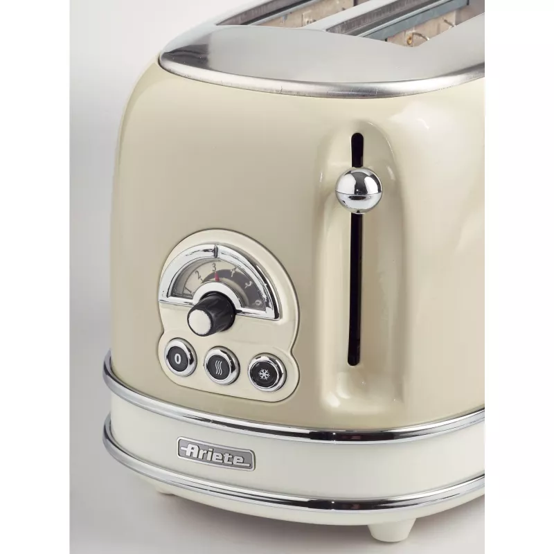 Ariete 155 Design 2 Slice Toaster with Sandwich Cages, 6 Toasting Levels, 810 W, Stainless Steel Body, Removable Crumb Tray, Pastel beige