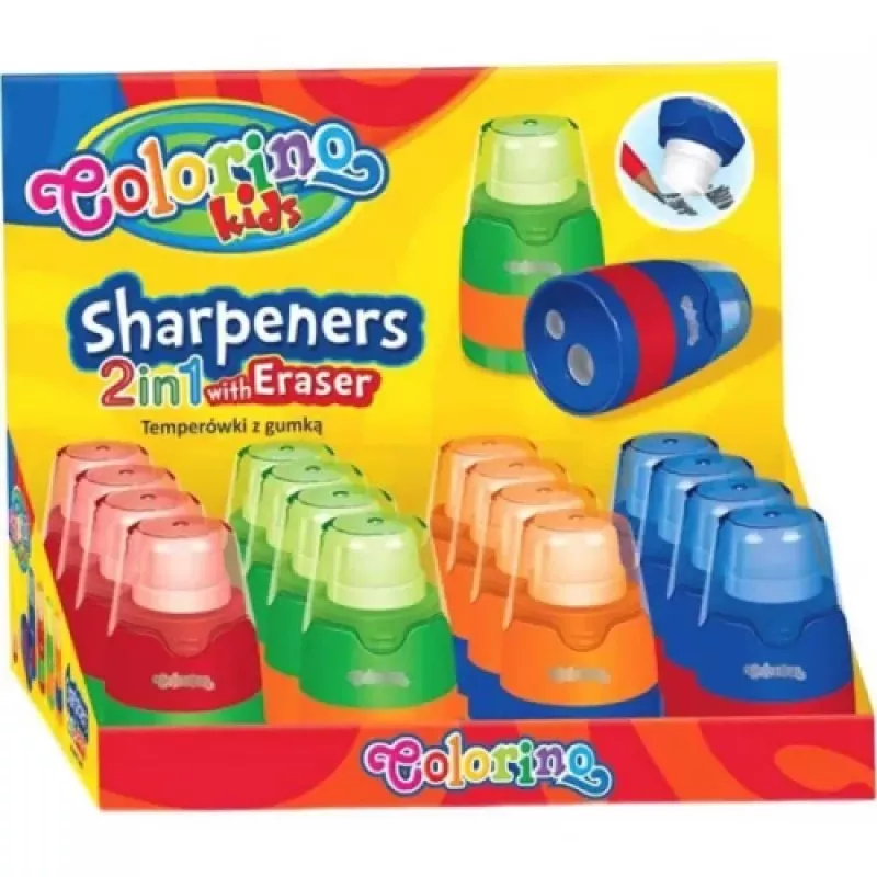 Pencil sharpener colorino 65269PTR 2in1 with eraser — dual-hole manual sharpener with integrated eraser