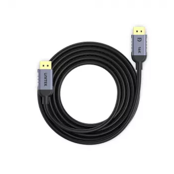 DisplayPort cable Unitek C1626GY01-1.5M — 1.5 m, DisplayPort 2.1, Male-to-Male, 360 Hz, 15360×8640, Grey