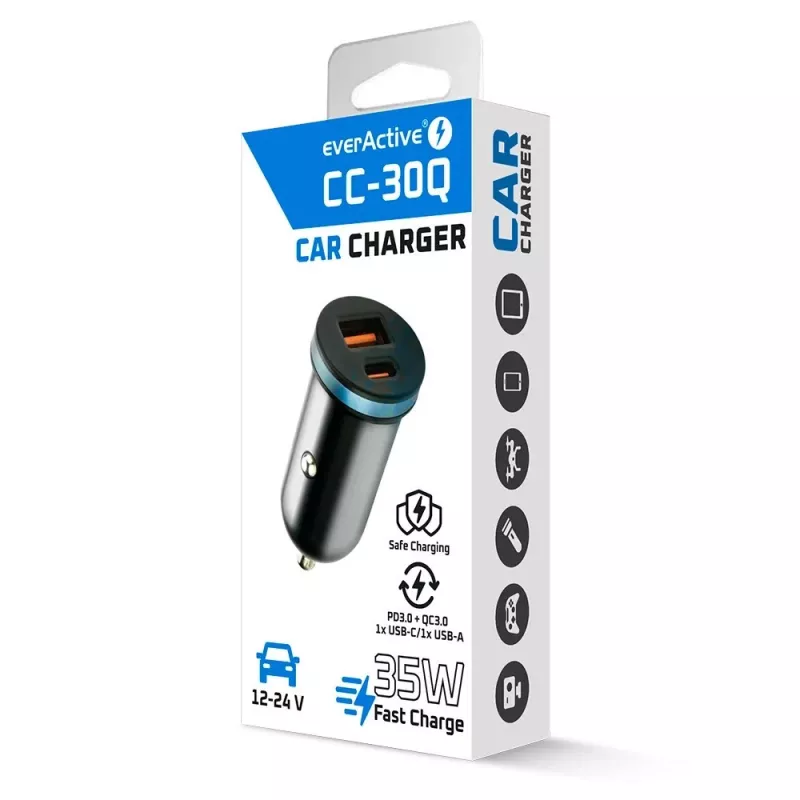 Car charger everActive CC-30Q QC3.0 35W — 1x USB-A, 1x USB-C, quick charge