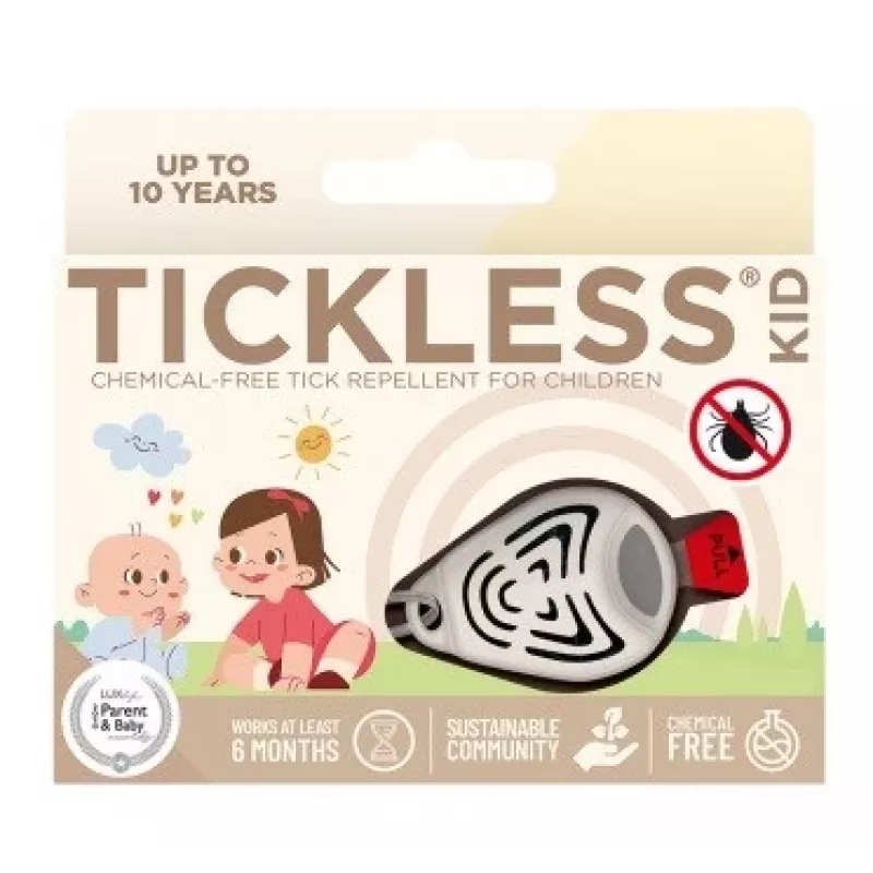 Ultrasonic tick repeller TICKLESS PRO-104BE for pets — wearable, battery-powered, waterproof, 1.5 m range, beige