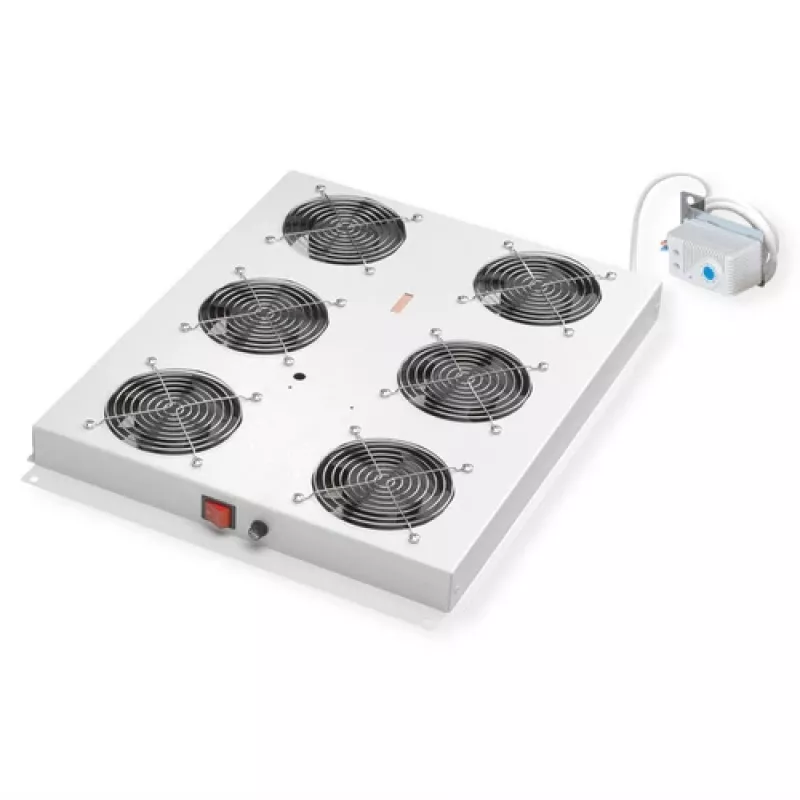 ROLINE 19-inch roof-mounted fan unit with 6 fans and thermostat, steel housing, grey