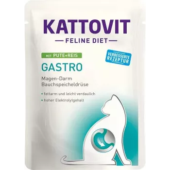 Wet cat food KATTOVIT Turkey & Rice 85 g — for adult cats, gastrointestinal support, 80% moisture
