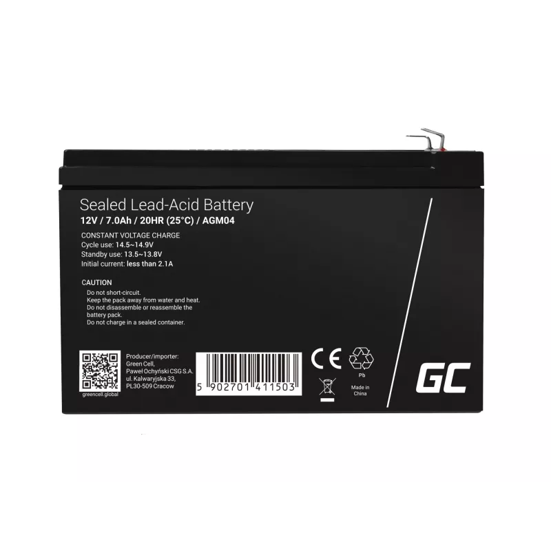 UPS battery Green Cell AGM04 12V 7Ah Sealed Lead Acid (VRLA) black, 1 pc