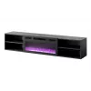 TV cabinet Cama Meble POLO 180x33x39 cm with electric fireplace 1400–1600 W, black, 2 shelves, laminate