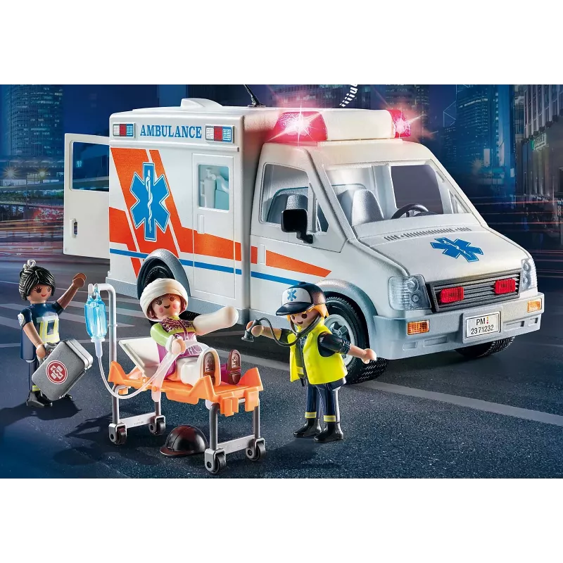 Toy ambulance vehicle PLAYMOBIL 71232 — multicolour, for ages 4–10, AAA battery