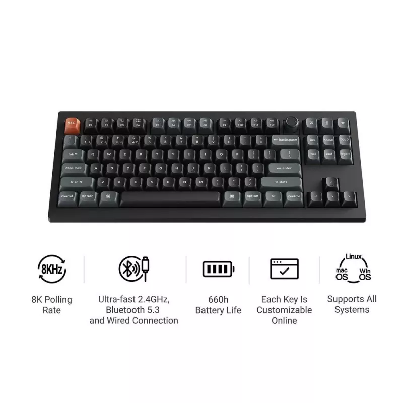 Mechanical Keyboard Keychron V3 Ultra 8K — QWERTY, Bluetooth & Wired, RGB, Black