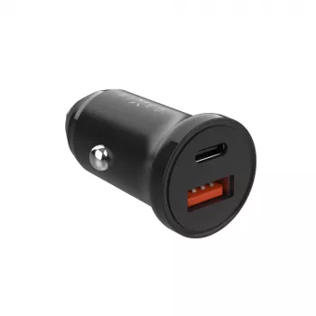 Car charger FIXED FIXCC20N-CU-BK — USB-C and USB-A ports, 20W output, compact in-car adapter