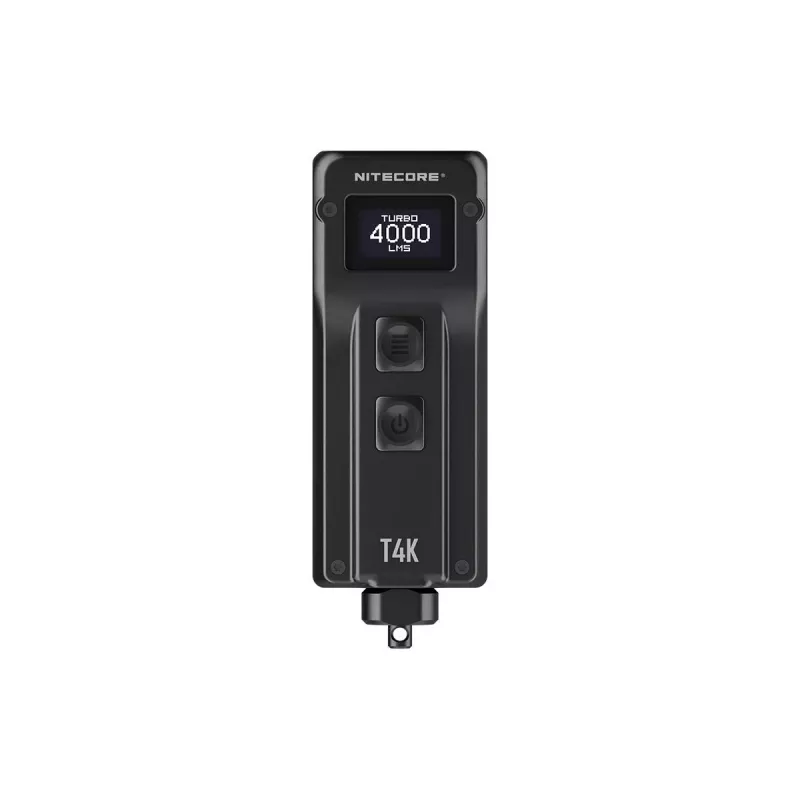 Keychain flashlight Nitecore T4K — 4 LEDs, 1000 lm, USB‑rechargeable, IP54, shockproof, 82.3 mm, 77 g