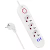 Power strip MACLEAN MCE394W — 3 sockets, 3×USB 2.1A, 110–240V AC, 2500W, 1.5 m cable, white