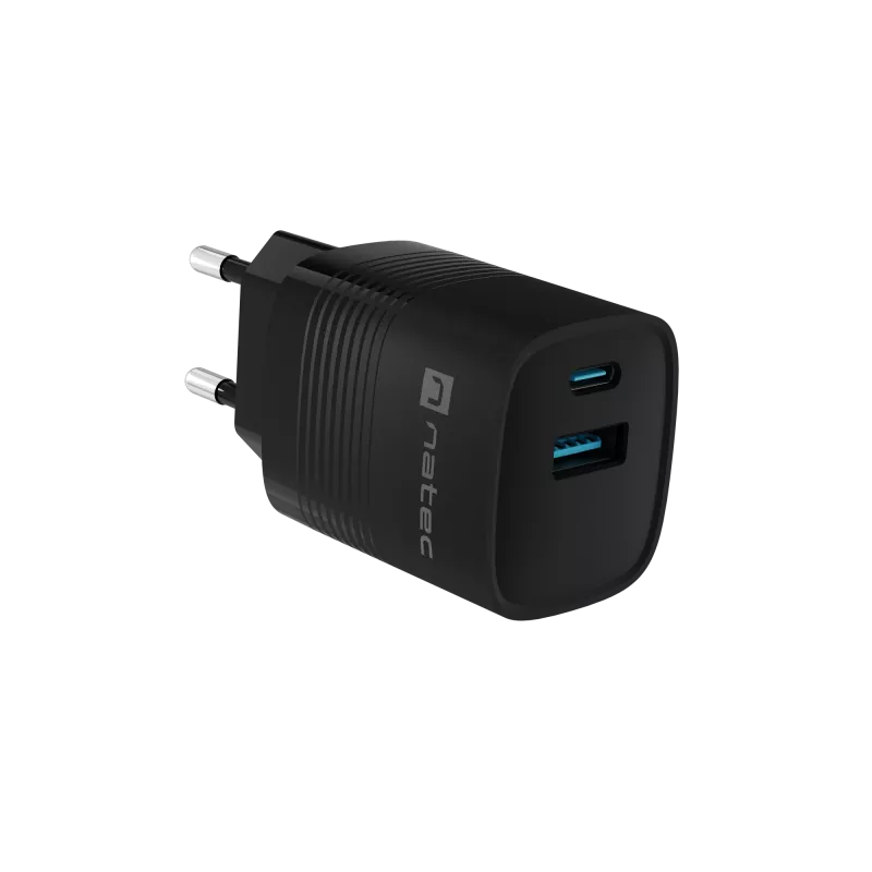 NATEC wired mobile device charger NUC-2141, 30W, USB-C PD 3.0 + USB-A QC 3.0, 110–240V, black