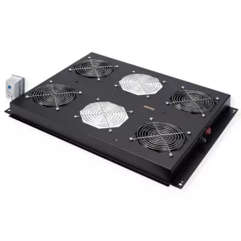ROLINE 19-inch Roof-Mounted Fan Unit, 4 Fans, Adjustable Thermostat, Black