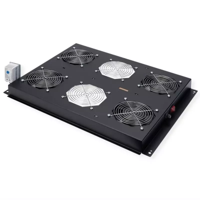 ROLINE 19-inch Roof-Mounted Fan Unit, 4 Fans, Adjustable Thermostat, Black