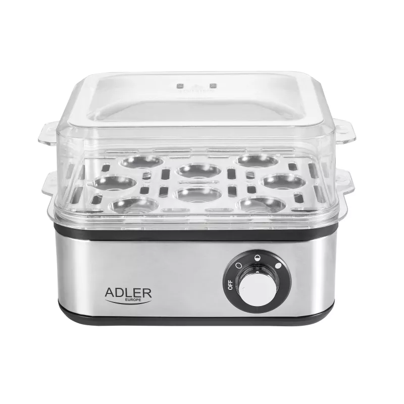 Egg cooker Adler AD 4486 — 8-egg capacity, 800 W, black satin steel with transparent lid