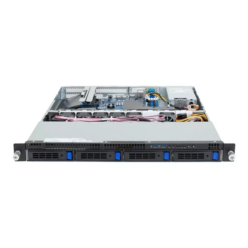 Rack server GIGABYTE R123-X00-AA01 1U — single-socket Intel Xeon Scalable platform, LGA 1700, DDR5, 4 DIMM, 2.5 inch bays x4, 400 W PSU (80 PLUS Gold)