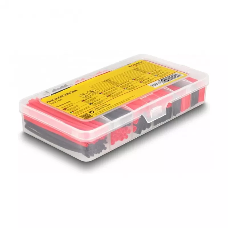 Heat shrink tube DeLOCK 20909 196 pieces black red 2:1