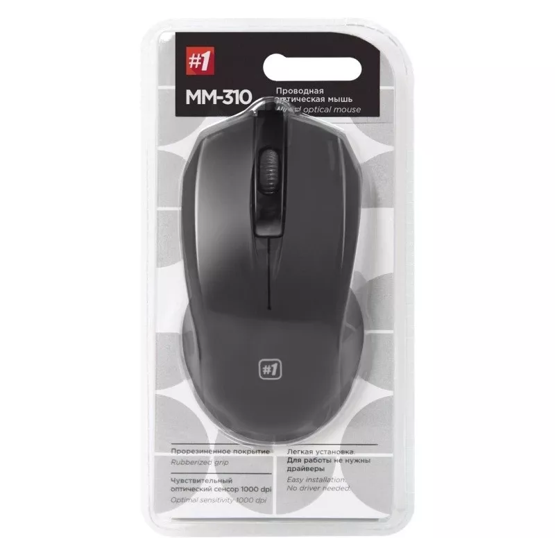 Wired optical mouse DEFENDER MM-310 USB Type-A, 1000 DPI, ambidextrous, 2 buttons, black, 1.35 m cable