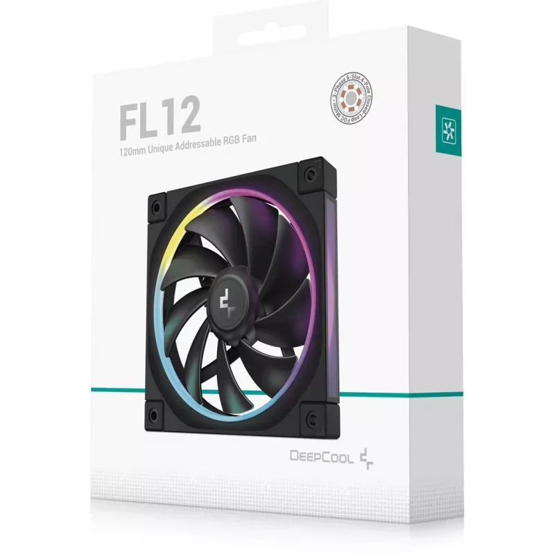 Case fan DeepCool FL12 120 mm, PWM, 500–2150 RPM, 55 CFM, 2.82 mmH2O, FDB, multi-LED, black