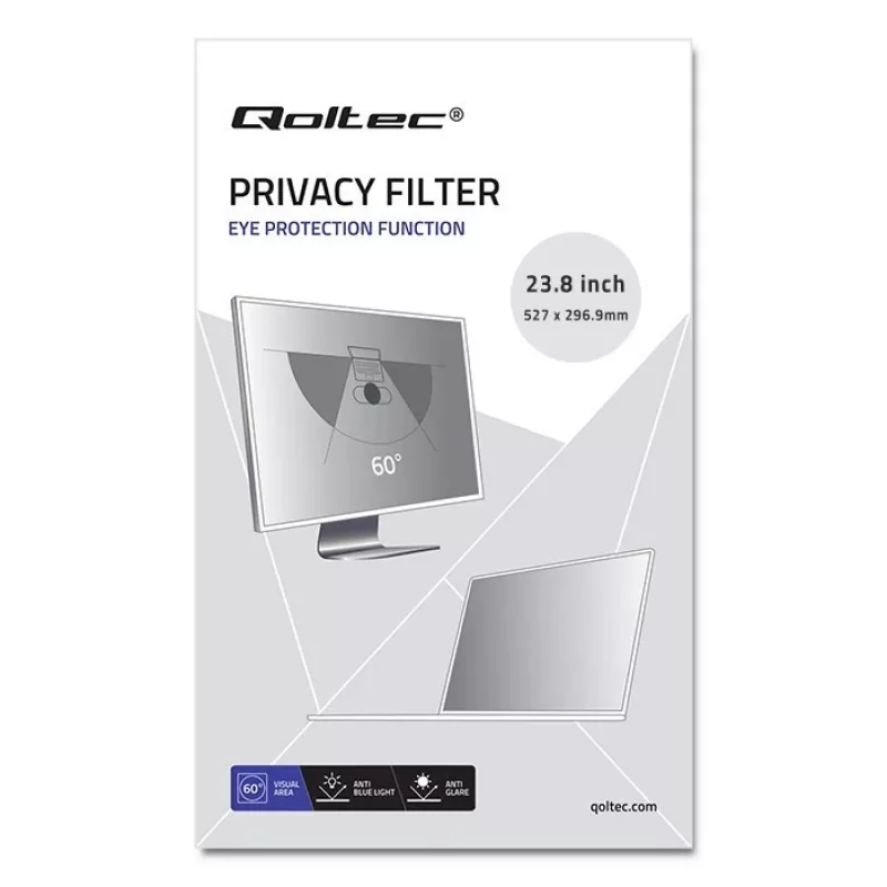 Privacy filter QOLTEC 51059 for 23.8 inch (60.5 cm) monitor, 527 x 296.9 mm, transparent