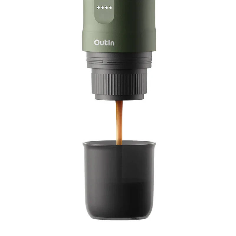 Coffee machine OUTIN Outin Nano Black, Green — ground coffee, 20 bar, 7500 mAh battery, 0.67 kg