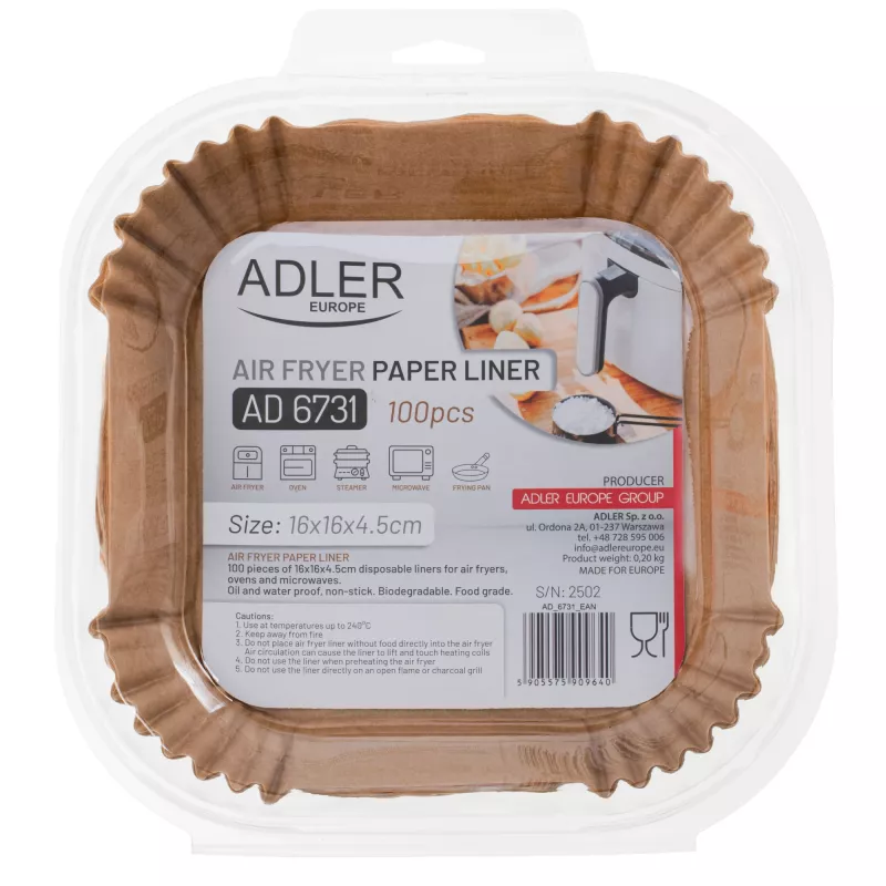 Paper liners Adler AD 6731 for 16 cm pans, pack of 100