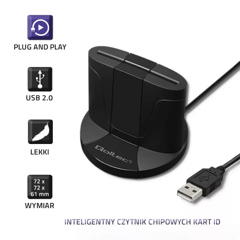 Smart Card Reader Qoltec 50632 USB 2.0 Black 1m Cable