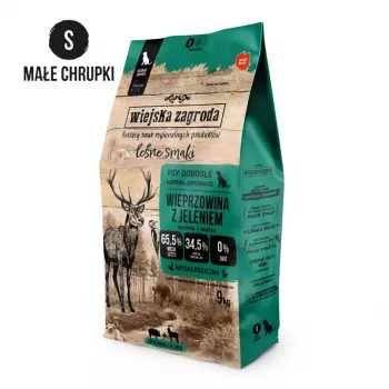 Dry dog food wiejskazagroda Forest Flavors Pork with Venison Crunchy S – Small breed, 9 kg, 31% protein, 20% fat, grain‑free