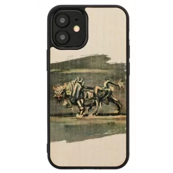 Phone case Man and Wood for iPhone 12 mini — white bull design
