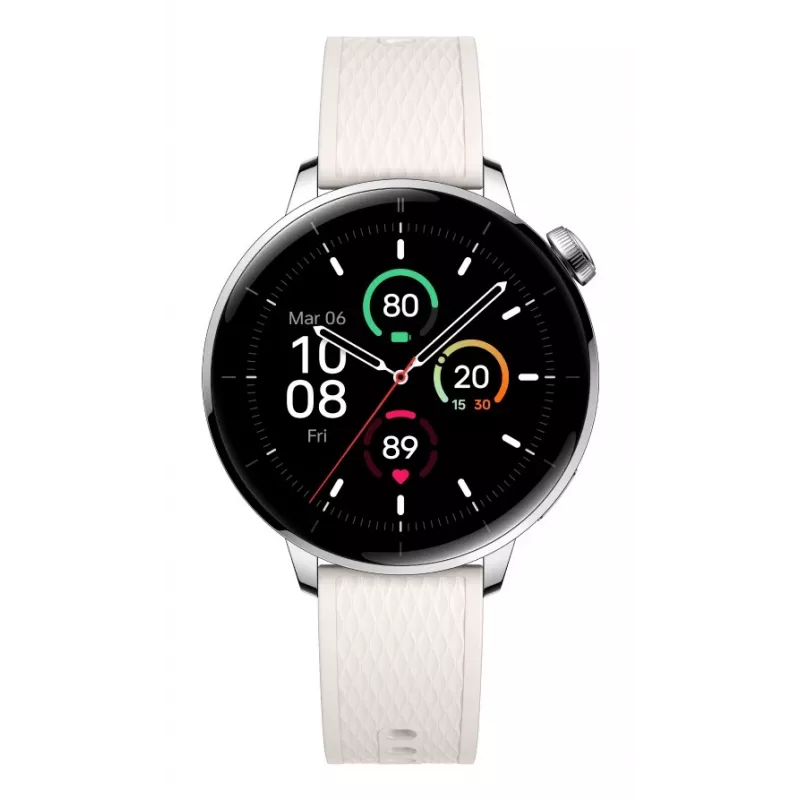 Smartwatch ONEPLUS OnePlus Watch 3 43mm, 1.32 inch AMOLED 466×466, Titanium/Silver, White rubber band, GPS, Wi‑Fi