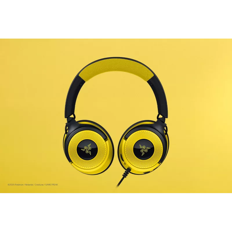 Headset Razer Kraken V4 X Pokemon — Wired USB-C/USB-A, Supraaural, 20–20000 Hz, 1.8 m cable, 310 g, Black/Yellow