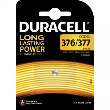 Duracell D377 single-use Silver‑Oxide button battery 1.5 V, 3 mm height, Ø 18 mm
