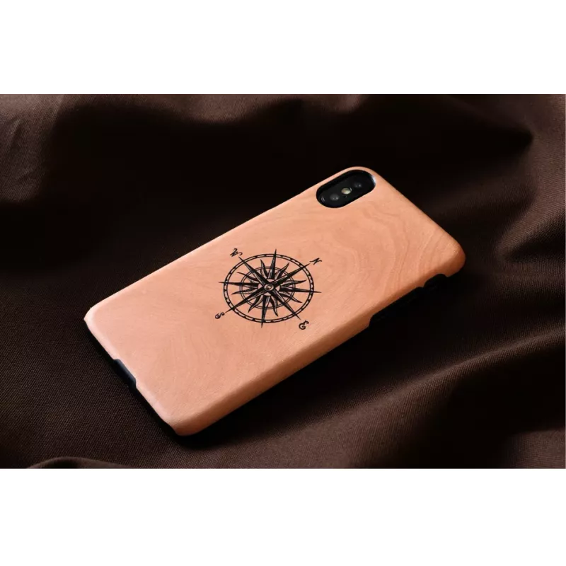 Smartphone case man and wood for iPhone X/XS, black, protective cover with compass detail