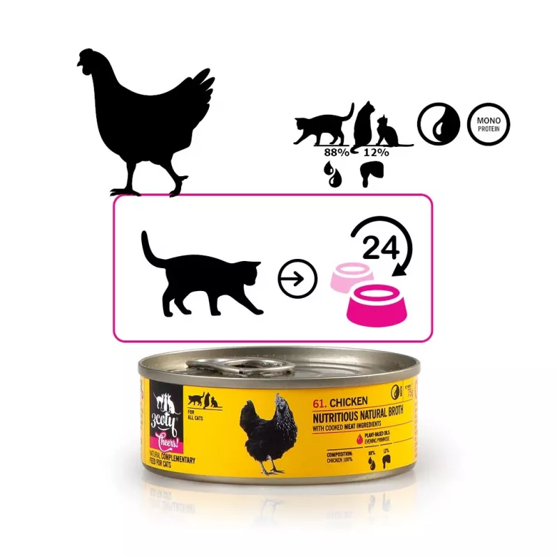Wet cat food 3coty Chicken Cheers 75 g — complete adult wet food, single-serve pouch, 12% protein, 7.5% fat, 80% moisture