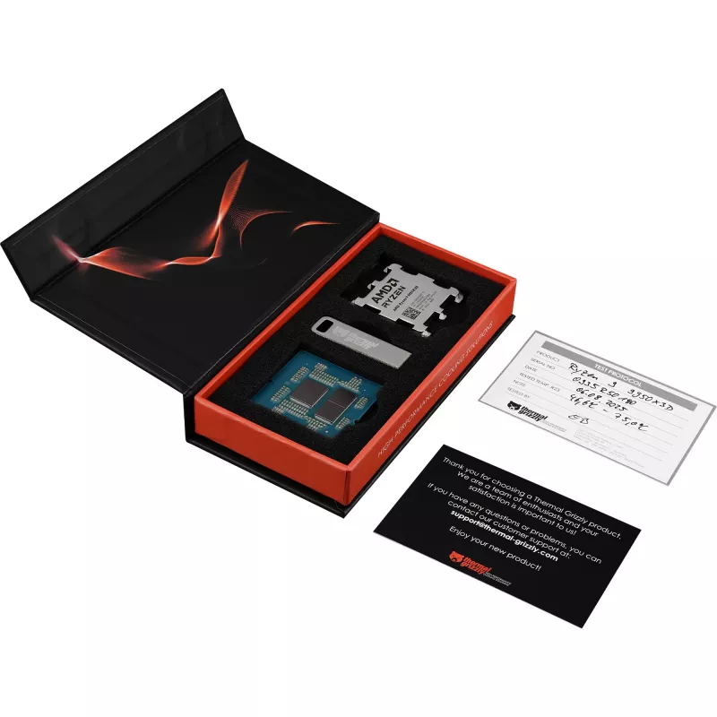 Thermal Grizzly delidded AMD Ryzen 7 9800X3D boxed CPU prepared for direct‑die heatsinks