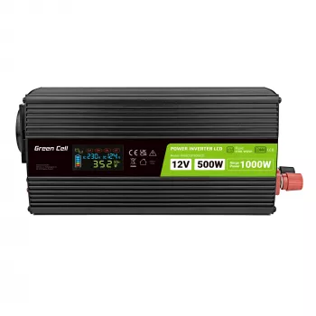 Green Cell Voltage Converter PowerInverter LCD 12 V 500W/1000W Car Inverter with display - pure sine wave power adapter/inverter Auto Black