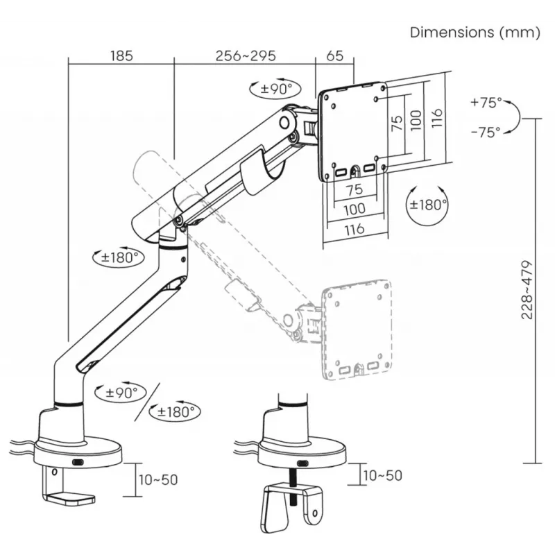 ART Gas desk mount for 1 LCD/LED monitor