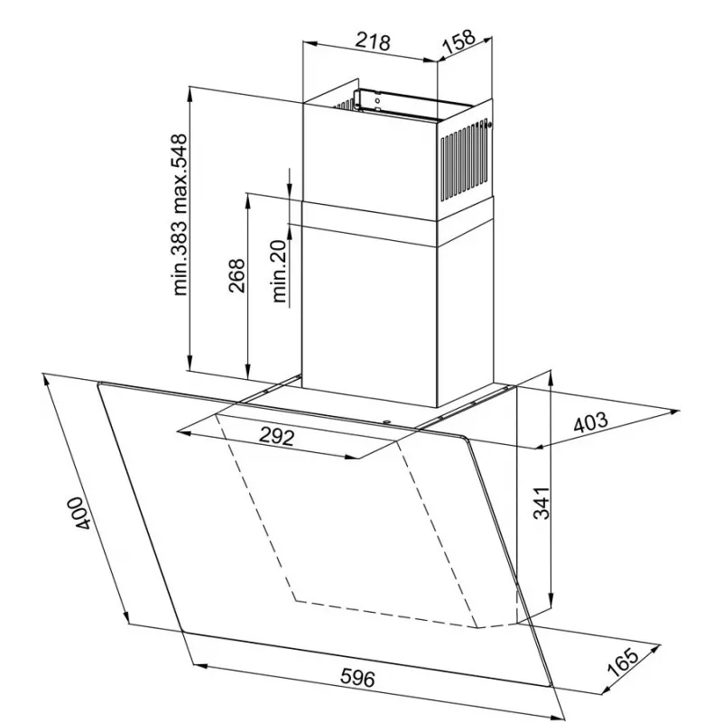 Wall-mounted hood MAAN Rodo Mini 60, 600 mm, charcoal filter, 310 m³/h, 65 dB