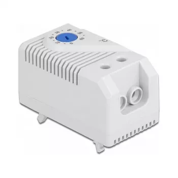 Thermostat DELOCK 66823, plastic housing IP20, 30 W, 250 V, 10 A, 43×60×33 mm, blue/grey
